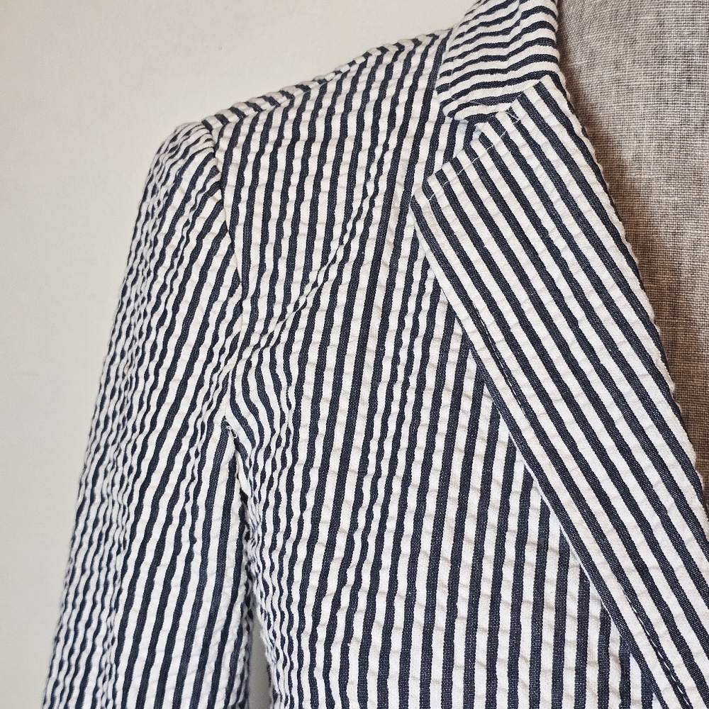 Sandro Seersucker Stripe Summer Blazer Womens Size S 100% Cotton Preppy Academia - Picture 4 of 15